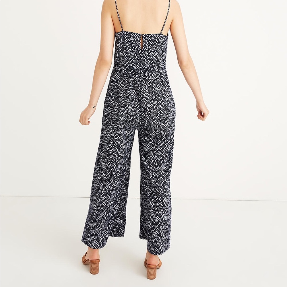 NWT Madewell Wide Leg Sleeveless Jumpsuit Navy Blue White Polka Dot Print - Picture 3 of 9